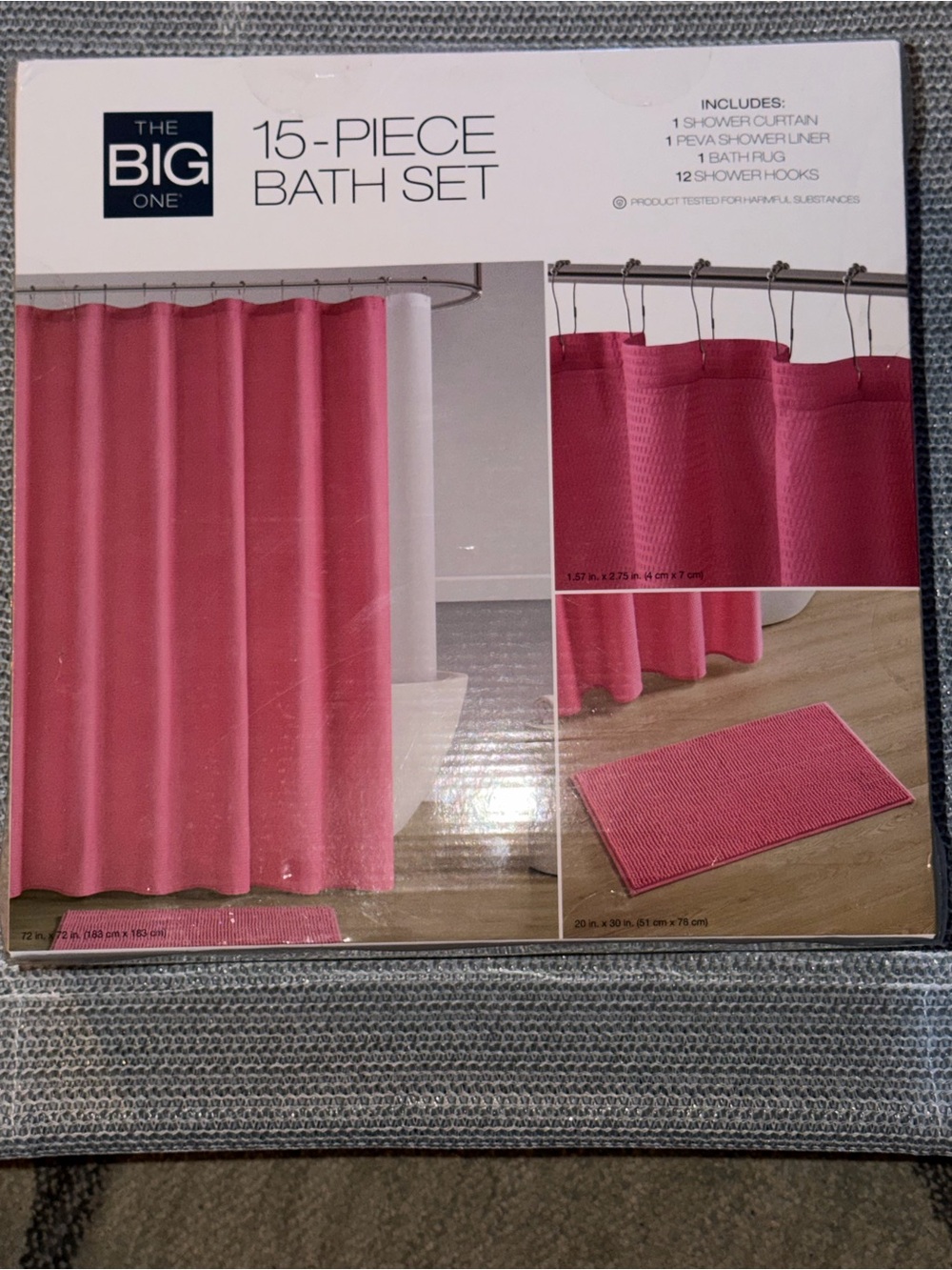 The Big One Pink 15-Piece Bath Set Shower Curtain & Rug